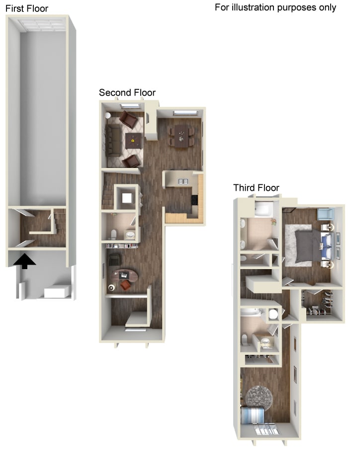 2 Bed - 2.5 Bath Floor Plan 2 Bed - 2.5 Bath Floor Plan at Ontario Town Square Townhomes Apartments, Ontario, California